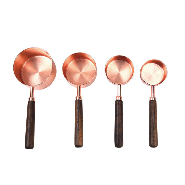Walnut Handle Copper-Plated Measuring Cup Measuring Spoon Set Kitchen Baking Tools Bartender Measuring Spoon Set