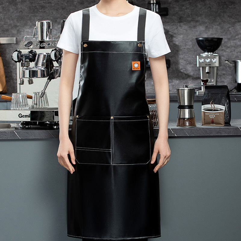 PU soft leather apron custom printed monochrome logo catering specific waterproof and oil resistant kitchen aquatic leather waist work clothes
