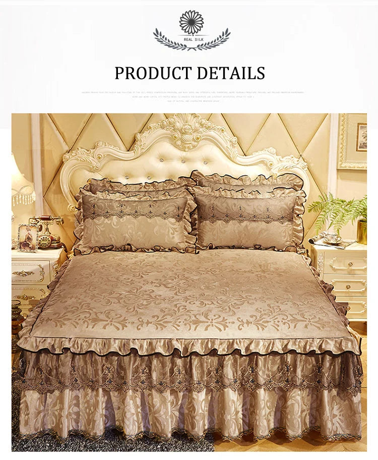 3-Piece Luxury Lace Bedspread with Thicken Bed Skirt