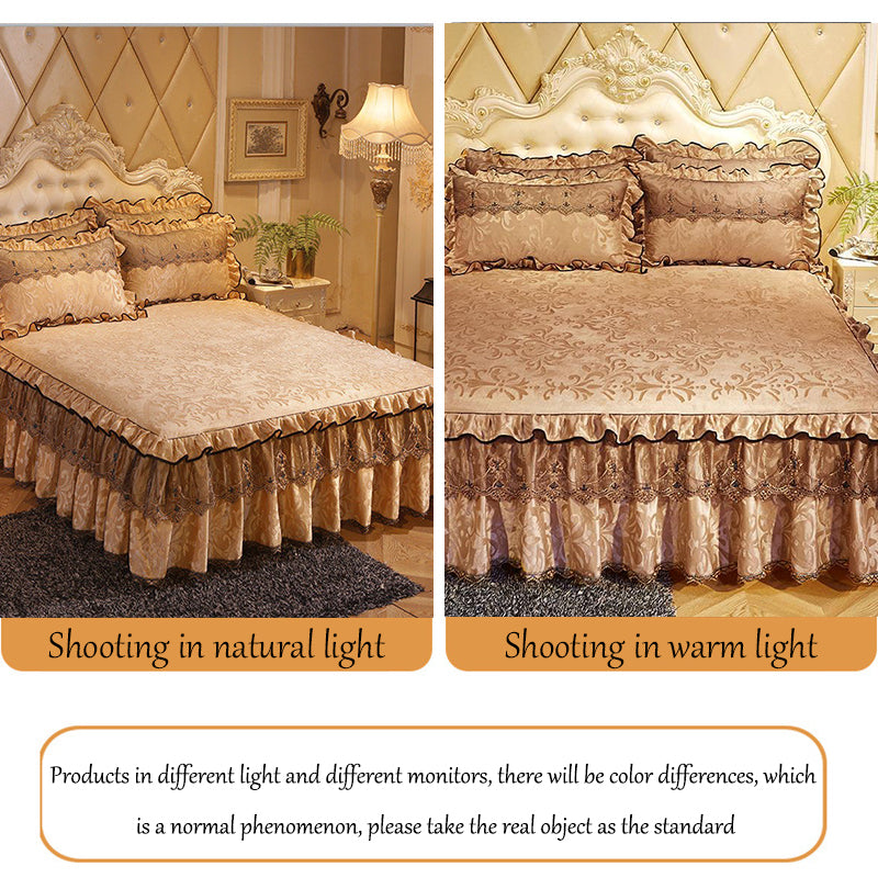 3-Piece Luxury Lace Bedspread with Thicken Bed Skirt