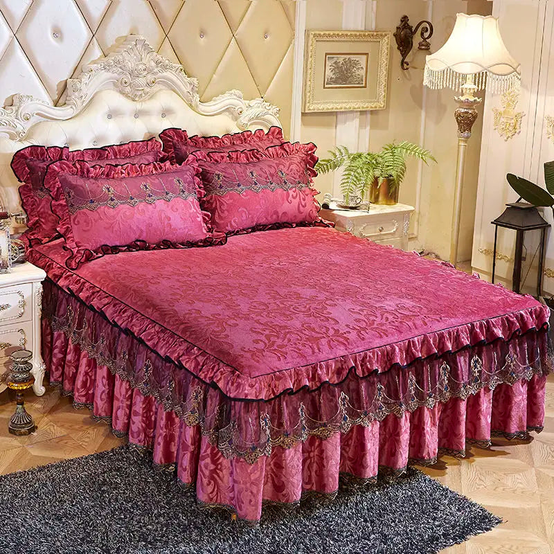 3-Piece Luxury Lace Bedspread with Thicken Bed Skirt