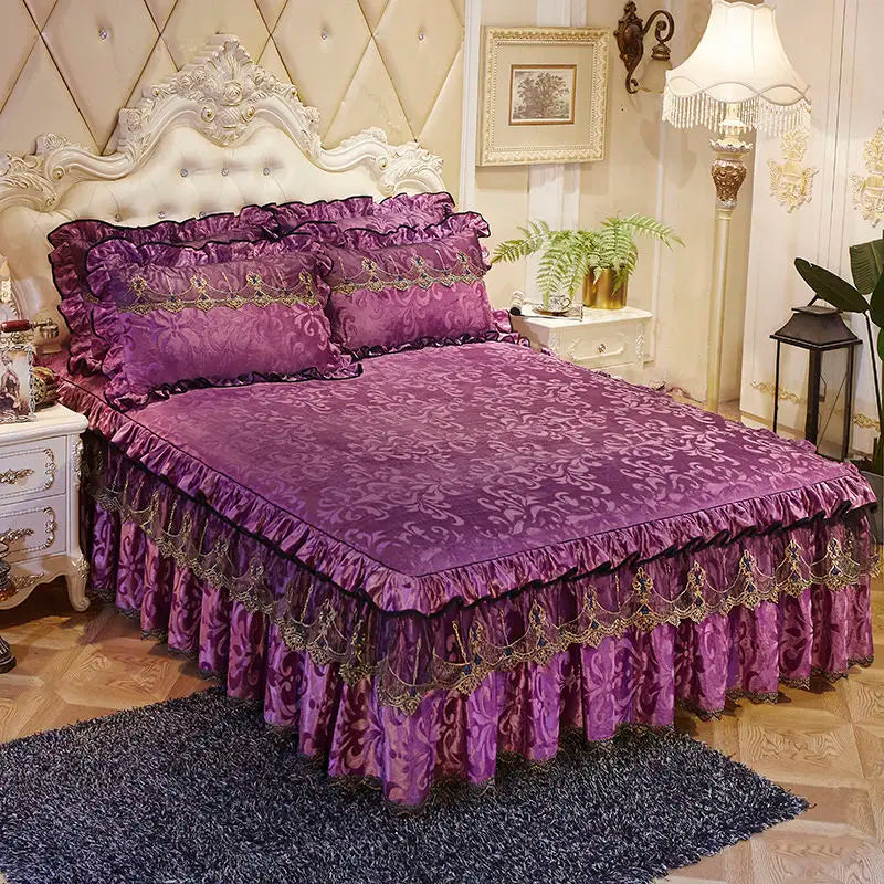 3-Piece Luxury Lace Bedspread with Thicken Bed Skirt