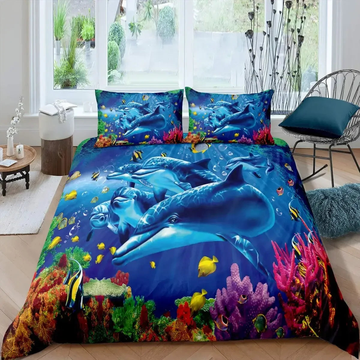 3D Dolphin In Blue Sea Queen King Size Bedding Sets Animal Single Quilt Duvet Cover Set Kids Adult Bed Polyester Bedclothes