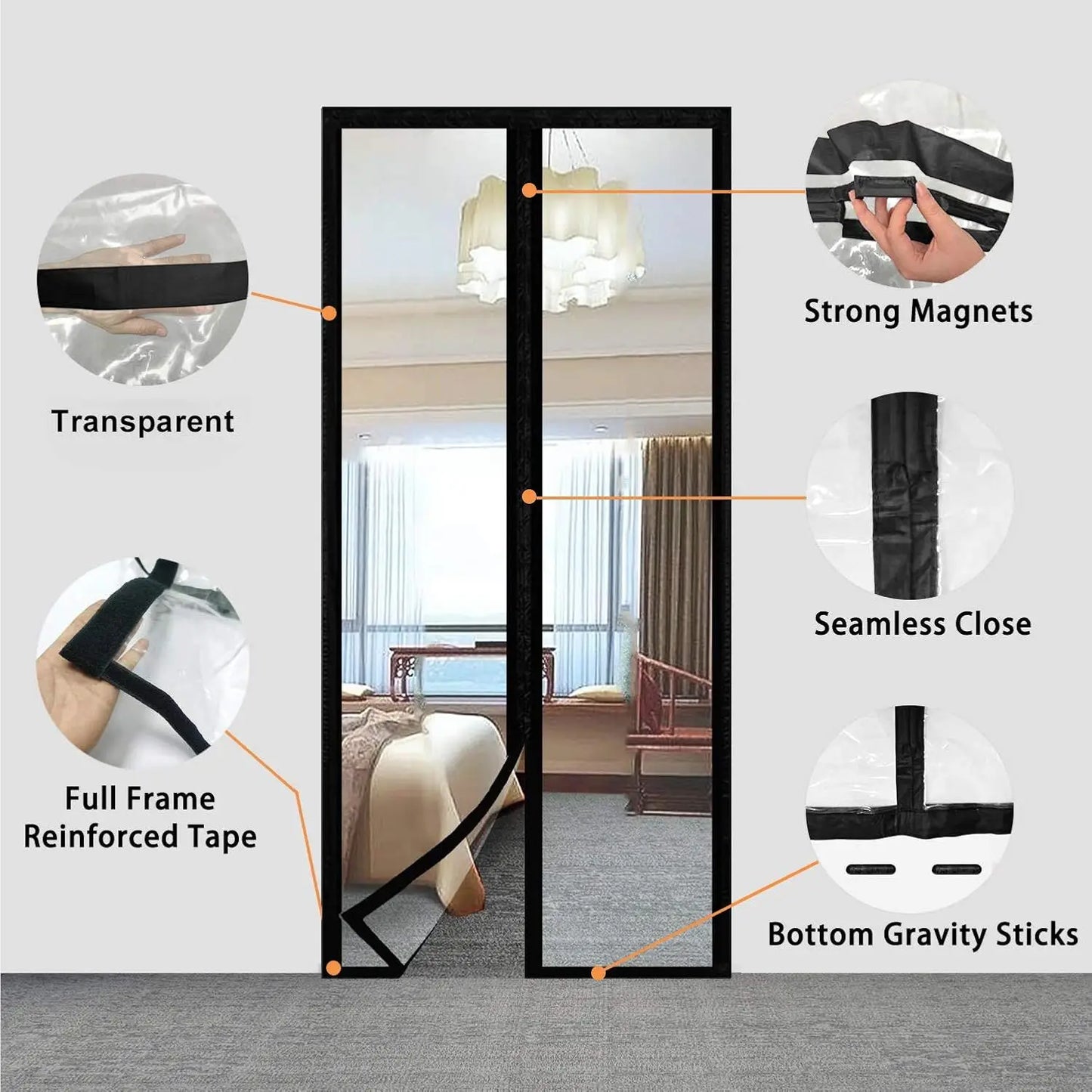 TPU Transparent Door Screen Warm Windproof Curtain Non Perforated Air Conditioning Door Film Magnetic Automatic Closing for Door