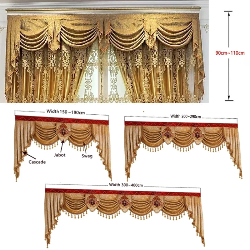 European Embroidery Luxury Gold Curtains for Living Dining Room Bedroom Door Window Room New High-end Tulle Customize