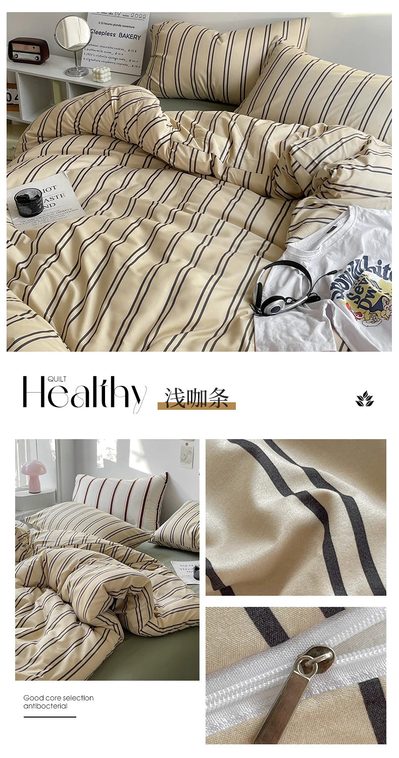 Stripe Comforter Set with Pillowcase & Bed Sheet