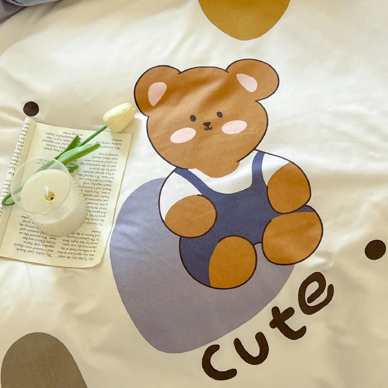 Kawaii Bear & Dinosaur Printed Bedding Set
