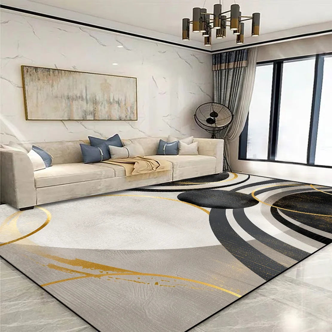 Modern Golden Geometric Non-slip Area Rug