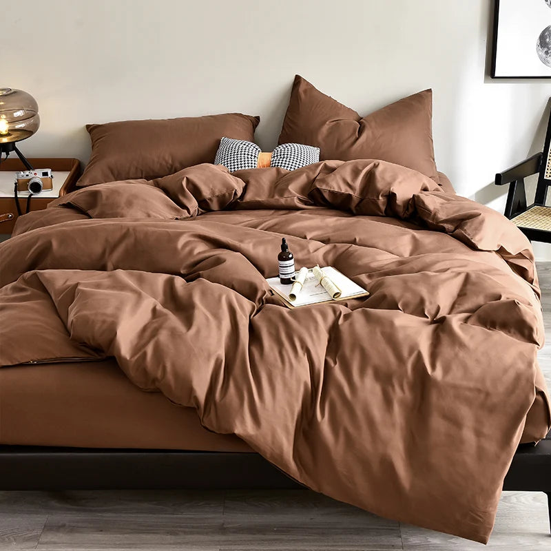 Bed Linen Bedding set Washed Cotton Four-Piece Bed Sheets Set Solid Color Green Simple Bed Quilt Cover Comforter Cover Duvet