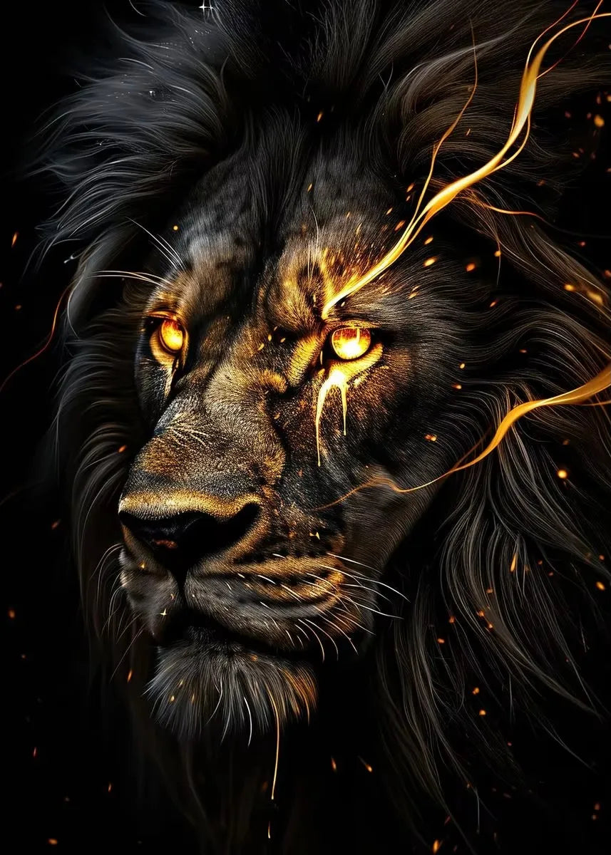 Black and Golden Light Lion Posters Modern Animal Canvas Painting HD Pictures Wall Art for Living Room Home Decoration No Frame