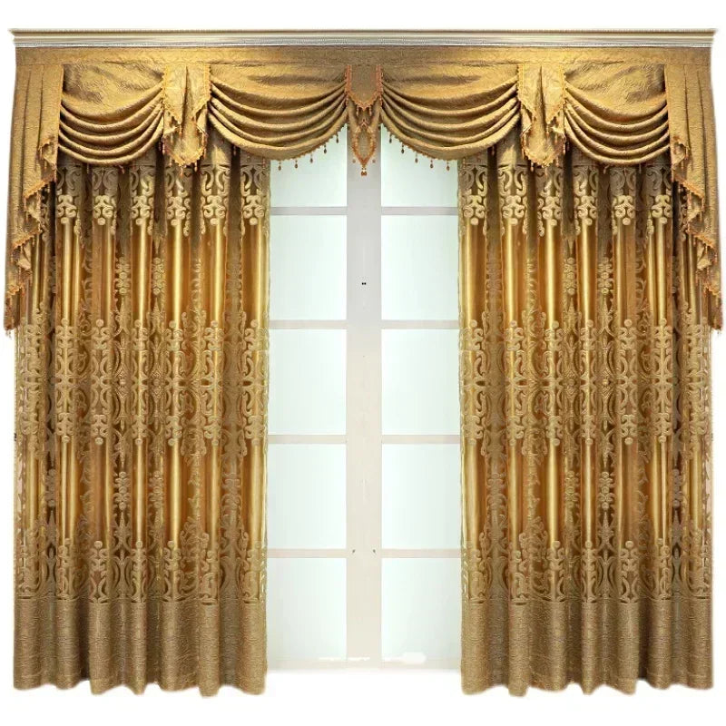 European Embroidery Luxury Gold Curtains for Living Dining Room Bedroom Door Window Room New High-end Tulle Customize