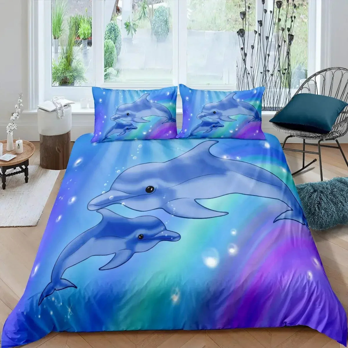 3D Dolphin In Blue Sea Queen King Size Bedding Sets Animal Single Quilt Duvet Cover Set Kids Adult Bed Polyester Bedclothes