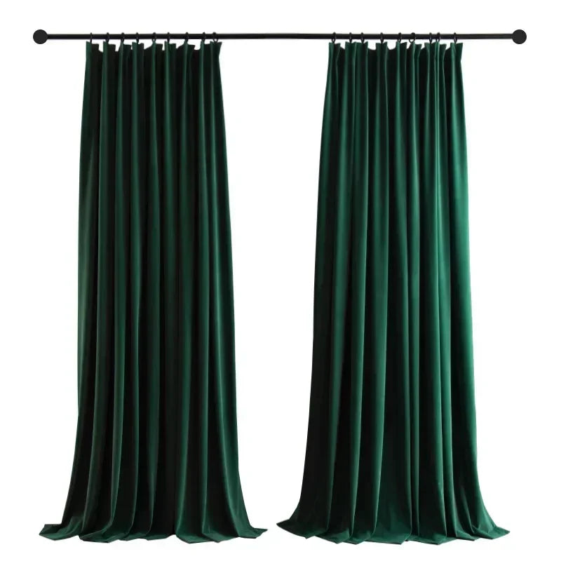 Simple Luxurious Velvet Curtains for Living Room Bedroom Flannelette Nordic Mink Green Non-inverted Fleece Blackout Thickened