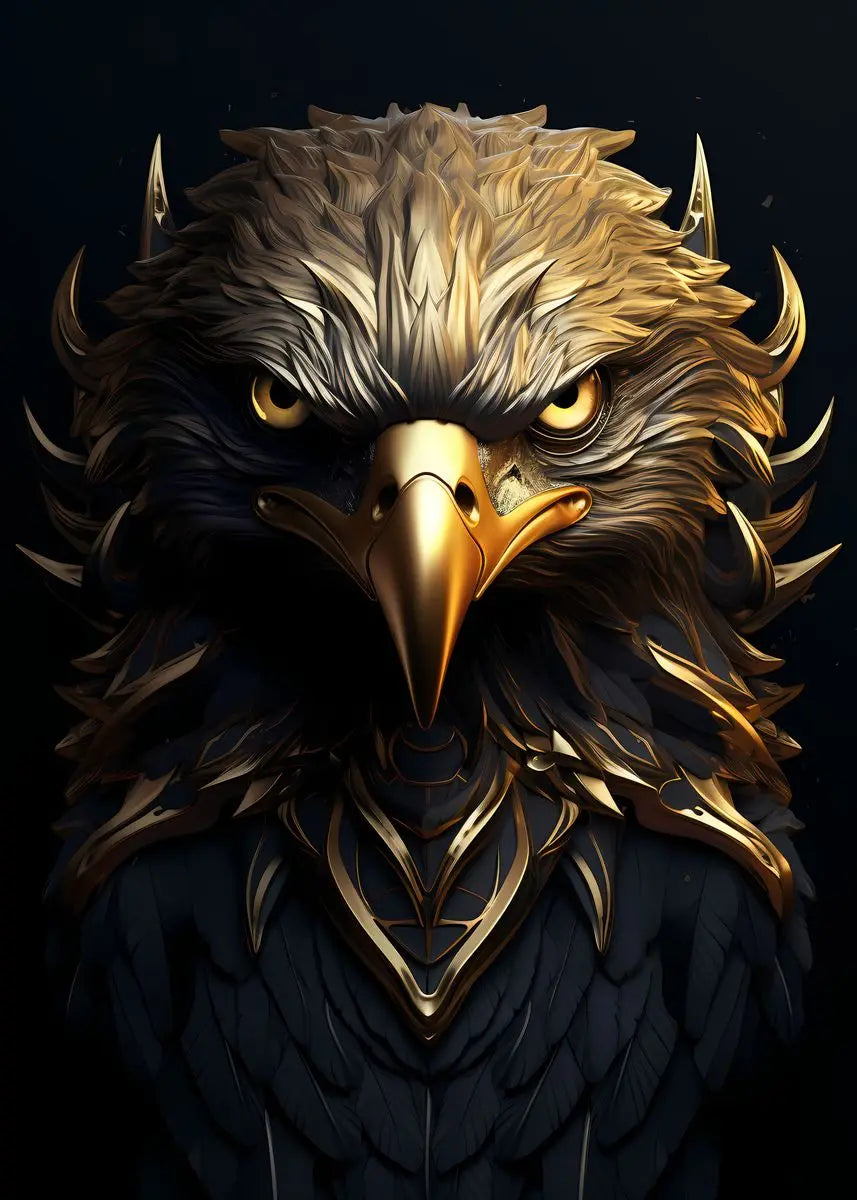 Golden Eagle Poster Bird Head Handsome Sharp Gold Animal Prints Canvas Painting Wall Art Pictures Home Room Modern Decoration