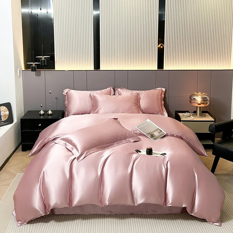 Luxury Bedding Set Solid Color Duvet Cover Bedsheet Pillowcase Smooth Satin Single Double King Queen Full Twin Size Quilt Cover