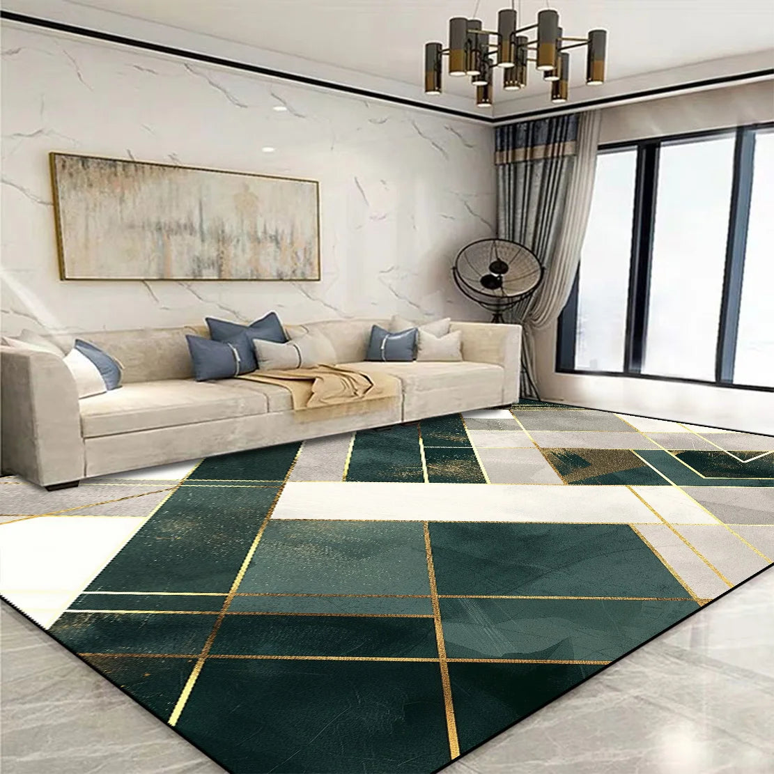 Modern Golden Geometric Non-slip Area Rug