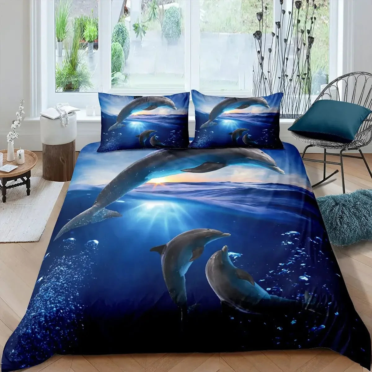 3D Dolphin In Blue Sea Queen King Size Bedding Sets Animal Single Quilt Duvet Cover Set Kids Adult Bed Polyester Bedclothes
