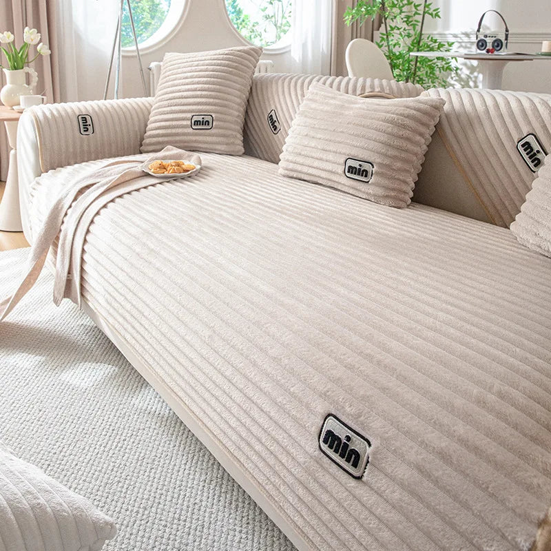 Winter Rabbit Fur Plush Sofa Cushion, Thickened Non-Slip Seat Pad, Anti-Cat Scratch Sofa Cover for Cross-Border