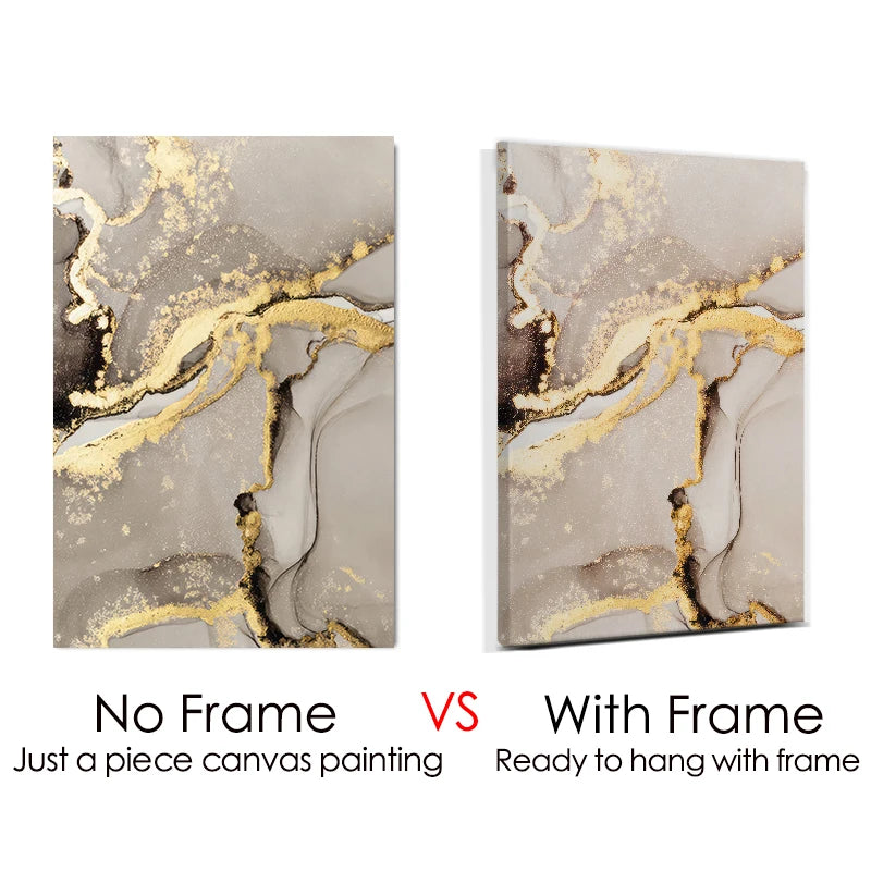 Marble Beige Gold Abstract Wall Art Posters with Frame Canvas Painting Prints Pictures Modern Living Room Interior Home Decor