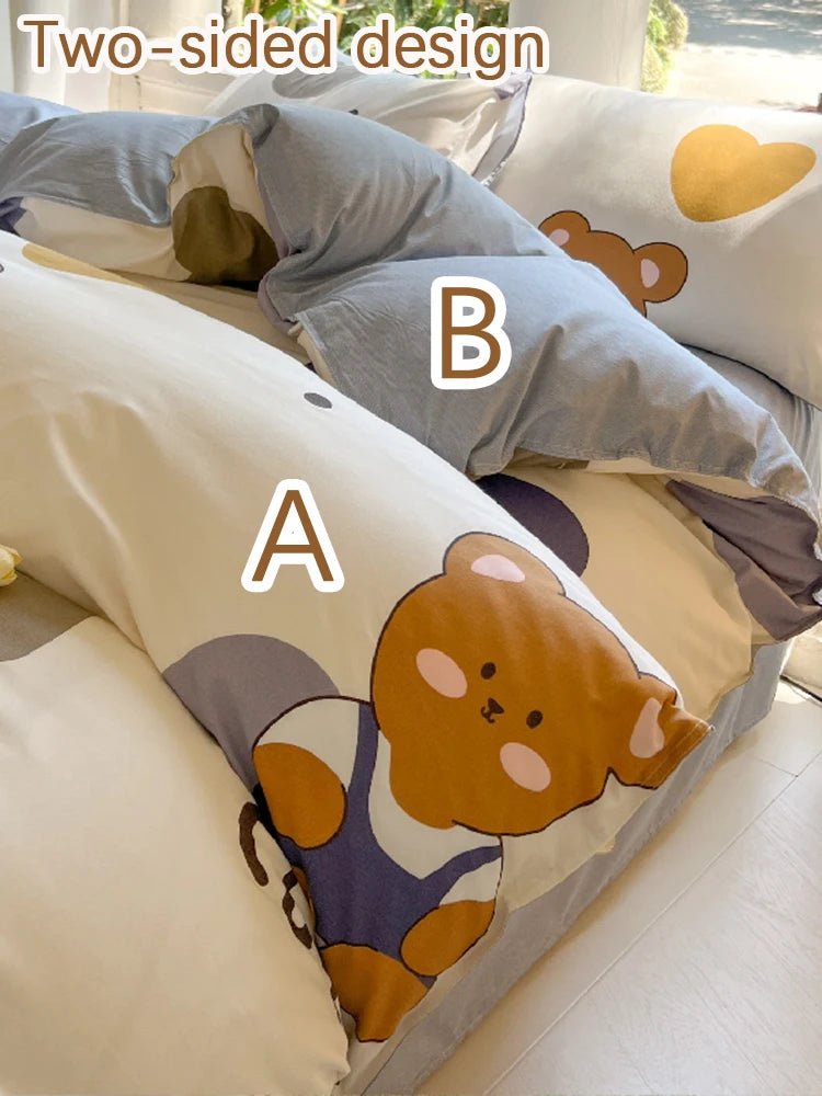 Kawaii Bear & Dinosaur Printed Bedding Set