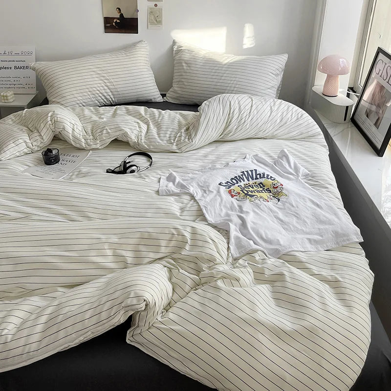 Stripe Comforter Set with Pillowcase & Bed Sheet