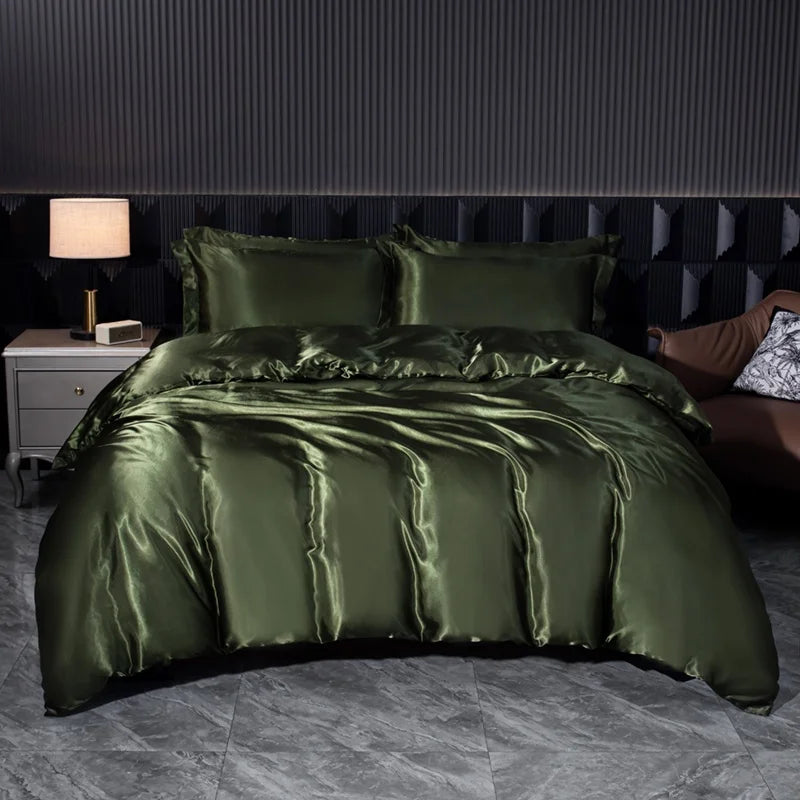 Luxury Bedding Set Solid Color Duvet Cover Bedsheet Pillowcase Smooth Satin Single Double King Queen Full Twin Size Quilt Cover
