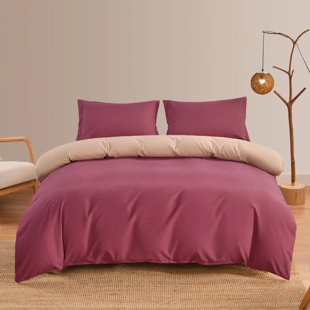 4Pcs Skin Friendly and Brushed Duvet Cover Set, Solid Brown Purple Quilt Cover with Sheet Pillowcases, Luxury Hotel Bedding Set