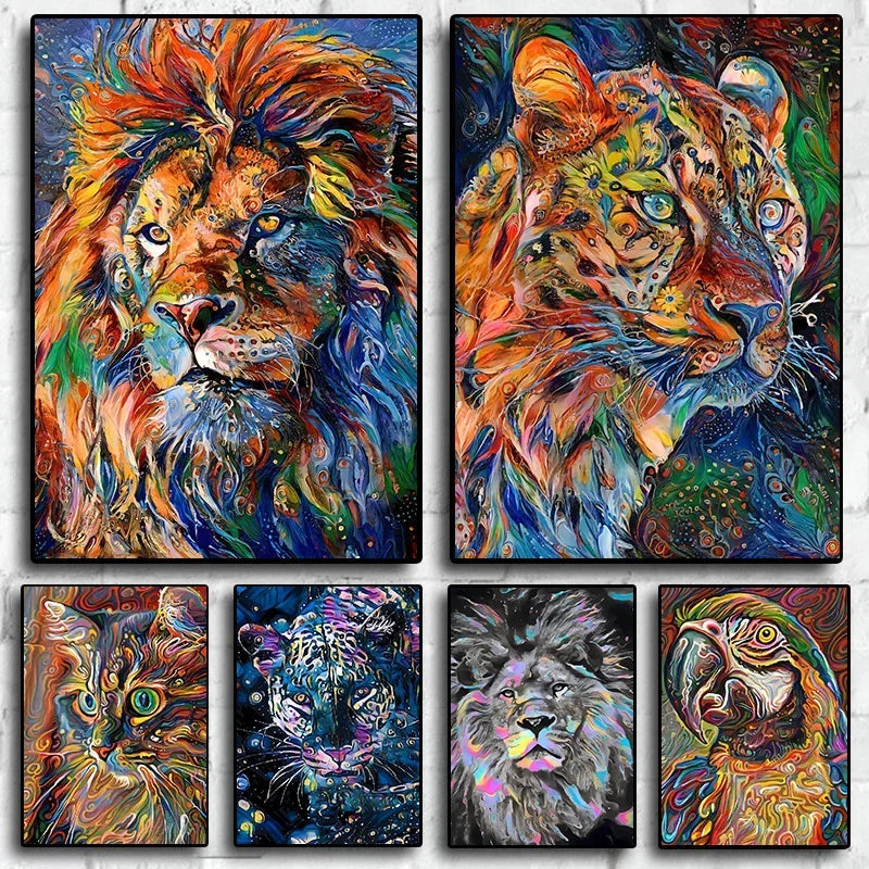 Abstract Animals Lion Tiger Cat Colour Canvas Painting Retro Art Home Wall Decoration Pictures Living Bedroom Quality Posters
