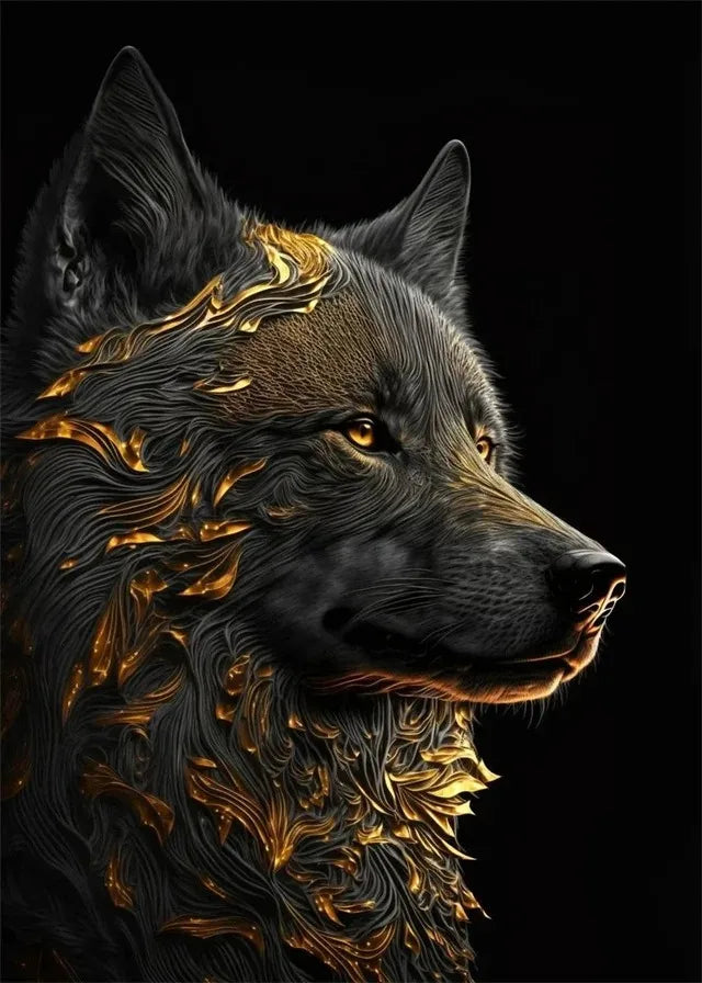 Black Gold Eagle Lion Canvas Painting Metal Poster Wall Art Nordic Deer Tiger Wolf Swan Aesthetic Picture for Living Room Decor