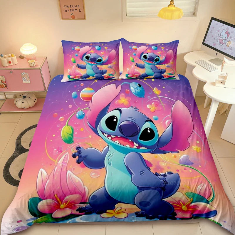 Cute Stitch Duvet Cover Kids Cartoon Bedding Set 3D Printed Comforter Cover Queen King Full Size for Bedroom Decoration