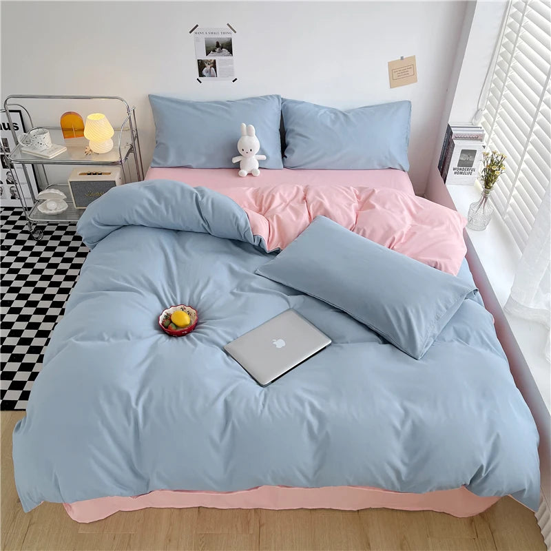 Purple Duvet Cover Microfiber Lavender Double Size Bedding Set,3pcs Comforter Cover with Zipper Closure Reverse Pink Quilt Cover