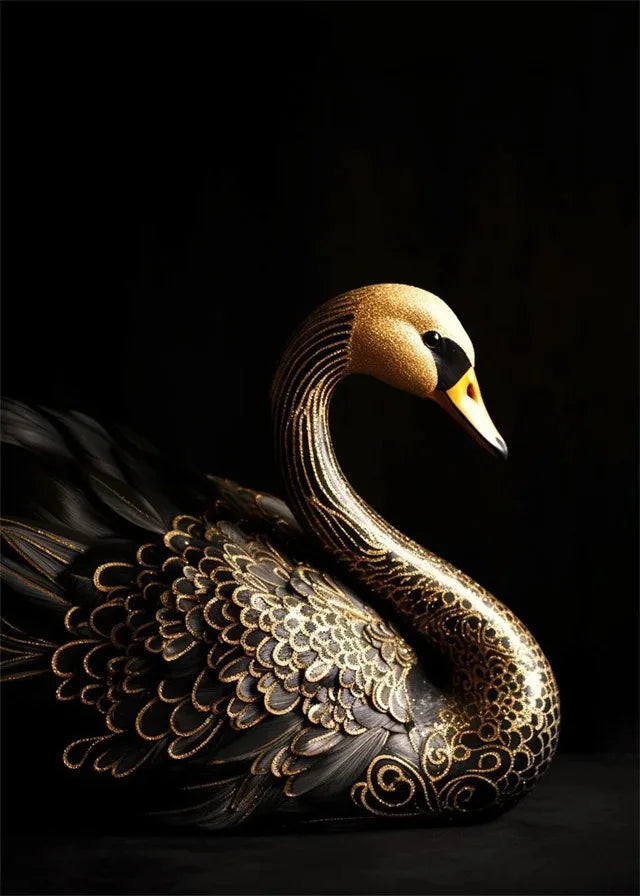 Black Gold Eagle Lion Canvas Painting Metal Poster Wall Art Nordic Deer Tiger Wolf Swan Aesthetic Picture for Living Room Decor