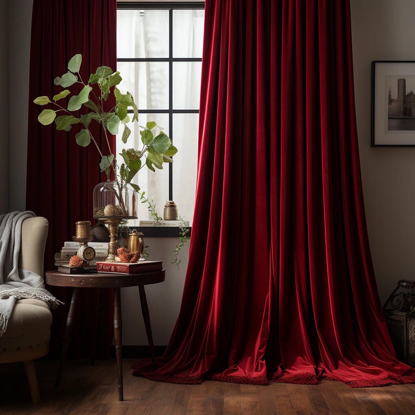 Luxury Velvet Curtains for Living Room Bedroom Retro Thicken Window Drapes Nordic Thermal Heavy Curtains Christmas Red Curtains