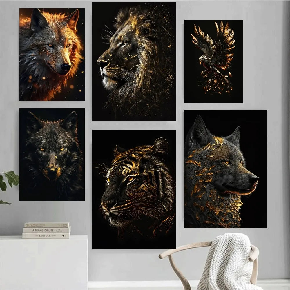 Black And Gold Animals Poster Home Office Wall Bedroom Living Room Kitchen Decoration Painting