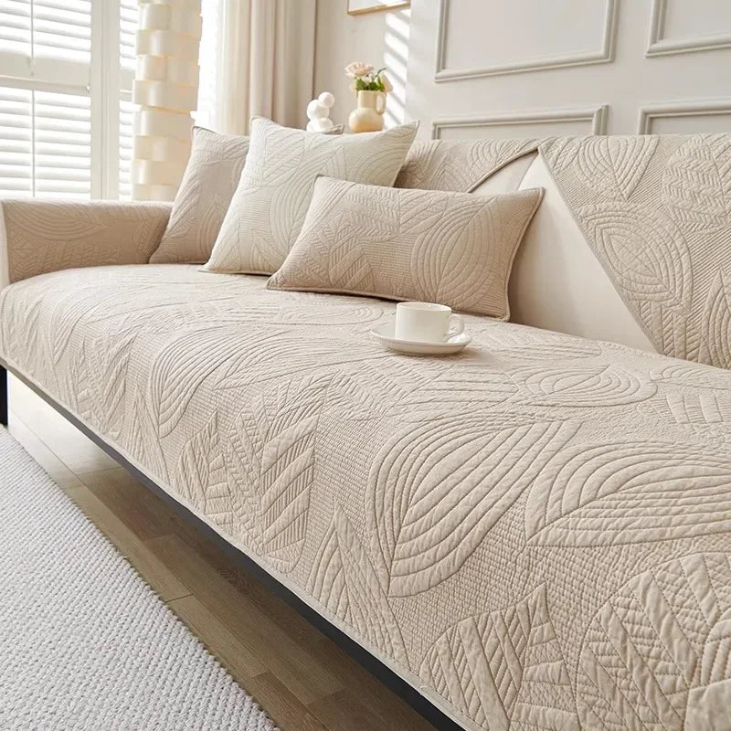 Nordic Simple Solid Color Sofa Cushion Four Seasons Pure Cotton Fabric Anti-slip Full Cotton Sitting Pad Modern Sofa Cover Home
