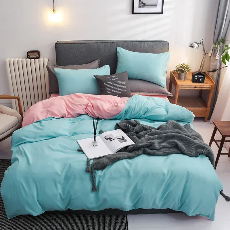 Nordic 3/4Pcs Solid Solor Bedding Set Home Duvet Cover Sheet Quilt Cover AB side Bedroom Decor Queen King Size 150x200 220x240