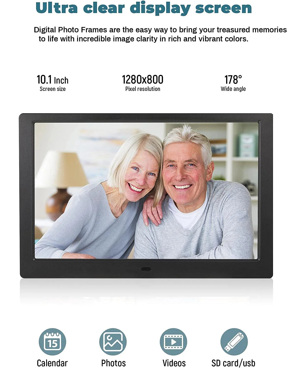 10"Digital Picture Photo Frame IPS Full-View Screen Photo Album 1280*800 Clock Calendar Video Player with Remote Control