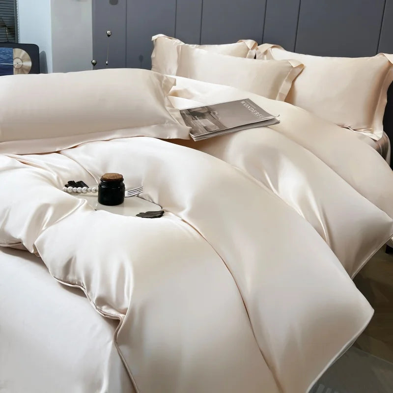Luxury Bedding Set Solid Color Duvet Cover Bedsheet Pillowcase Smooth Satin Single Double King Queen Full Twin Size Quilt Cover