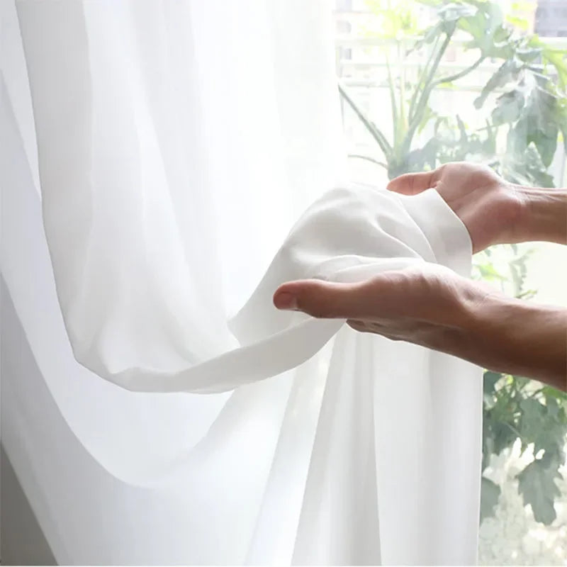 1Pc Super Soft Chiffon White Tulle Sheer Curtains for Living Room Lining Bedroom Window Decor HOTEL Door Luxury Modern 거즈 커튼