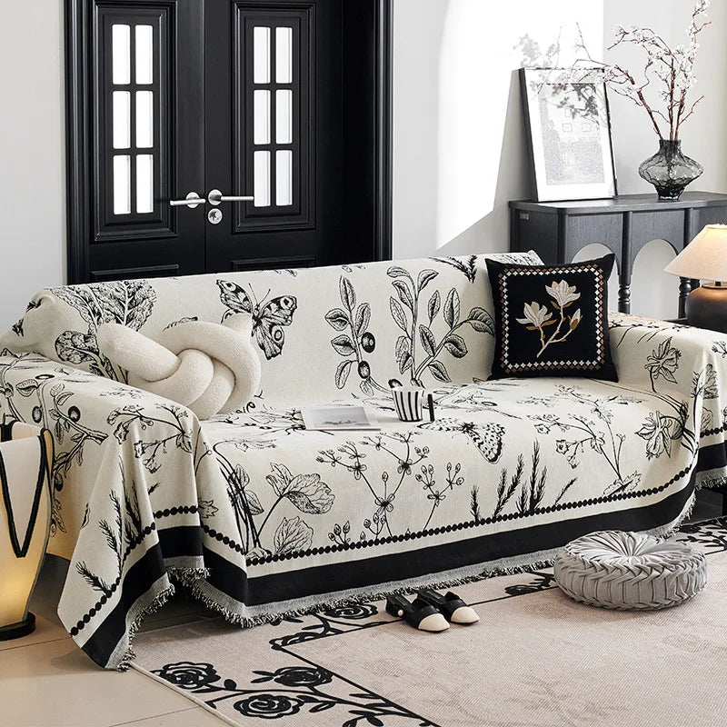 Vintage French Style Chenille Sofa Cover, Full Coverage for All Seasons, Luxury High-End Sofa Protector Slipcover
