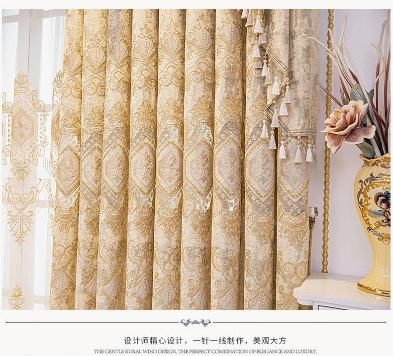 European Chenille Embroidery Luxury Curtains
