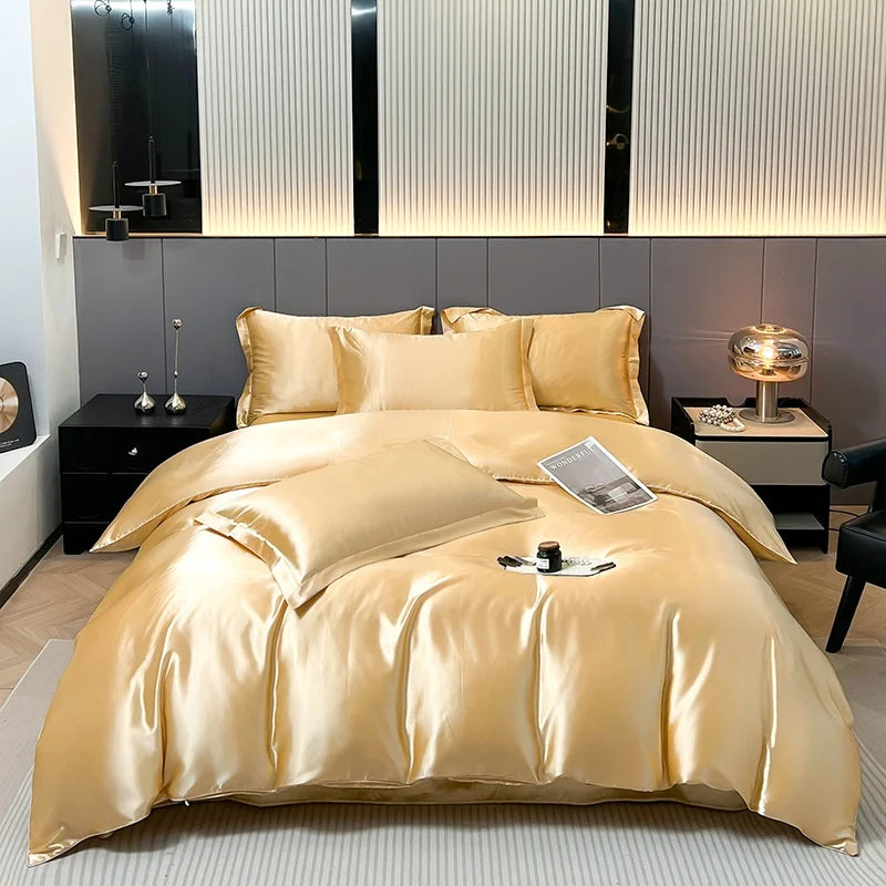 Luxury Bedding Set Solid Color Duvet Cover Bedsheet Pillowcase Smooth Satin Single Double King Queen Full Twin Size Quilt Cover
