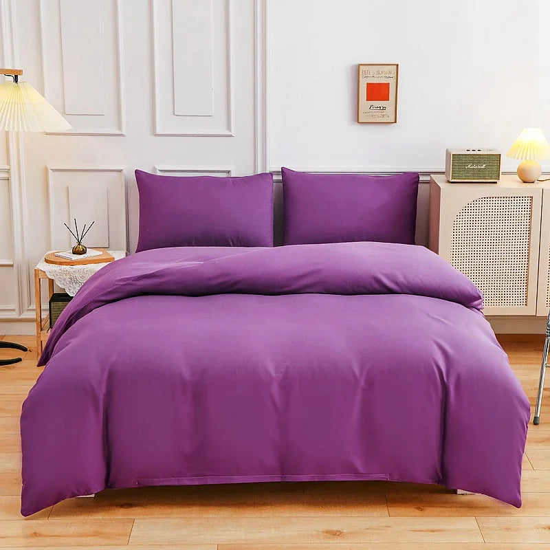 4Pcs Skin Friendly and Brushed Duvet Cover Set, Solid Brown Purple Quilt Cover with Sheet Pillowcases, Luxury Hotel Bedding Set