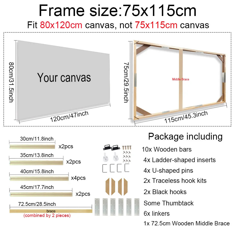 30x40 40x60 50x70cm Canvas Frame Wooden Frames Wooden Photo Oil Painting Canvas Diamond Painting Frames Canvas Wood Wall Frame