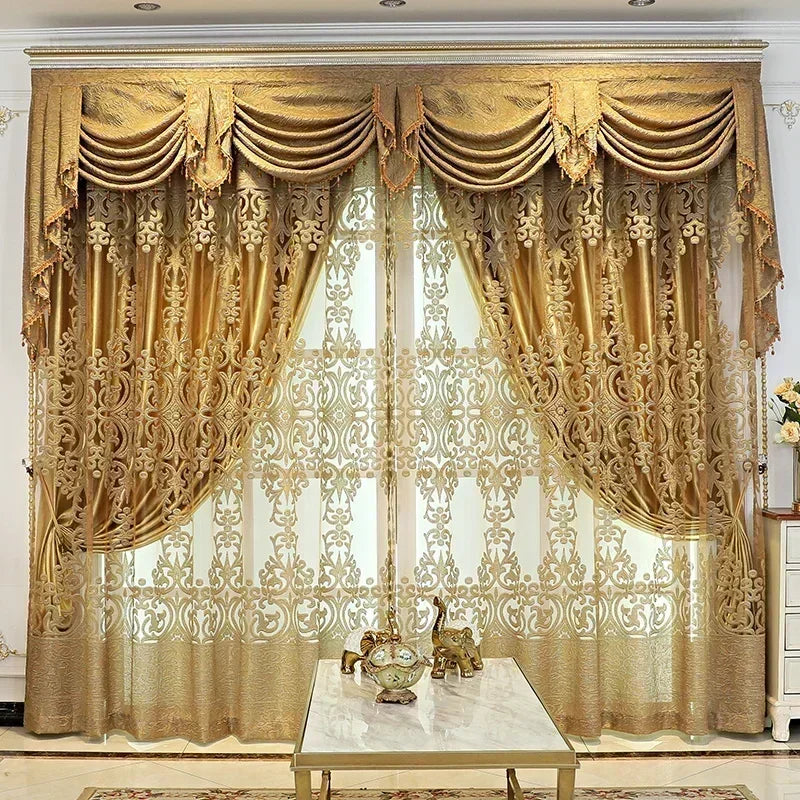 European Embroidery Luxury Gold Curtains for Living Dining Room Bedroom Door Window Room New High-end Tulle Customize