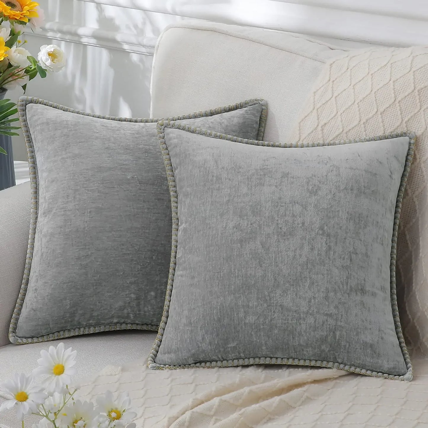 Blue Chenille Cushion Cover 45x45 Pillow Cover 30x50cm Sofa Decorative Throw Pillow Case Soft Luxury For Living Room Sofa Decor