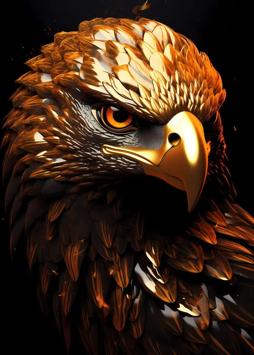 Golden Eagle Poster Bird Head Handsome Sharp Gold Animal Prints Canvas Painting Wall Art Pictures Home Room Modern Decoration