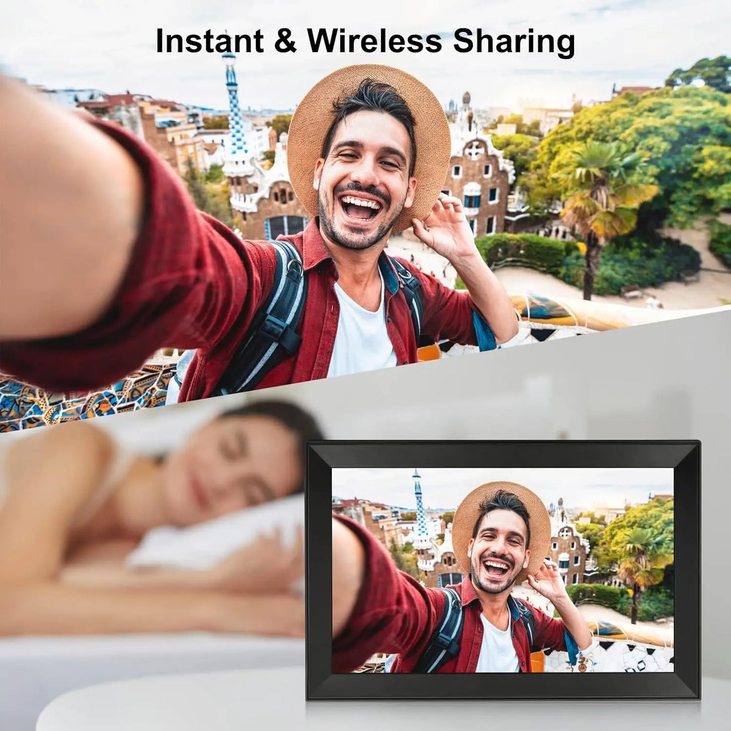 64GB FRAMEO Digital Photo Frame15.6-Inch WiFi Digital Picture Frame with 1920x1080 IPS FHD Touch Screen Easy Share Photos Videos