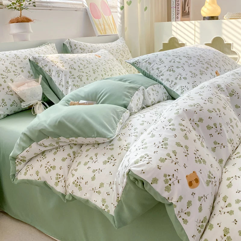 100% Washed Floral Bedding Set
