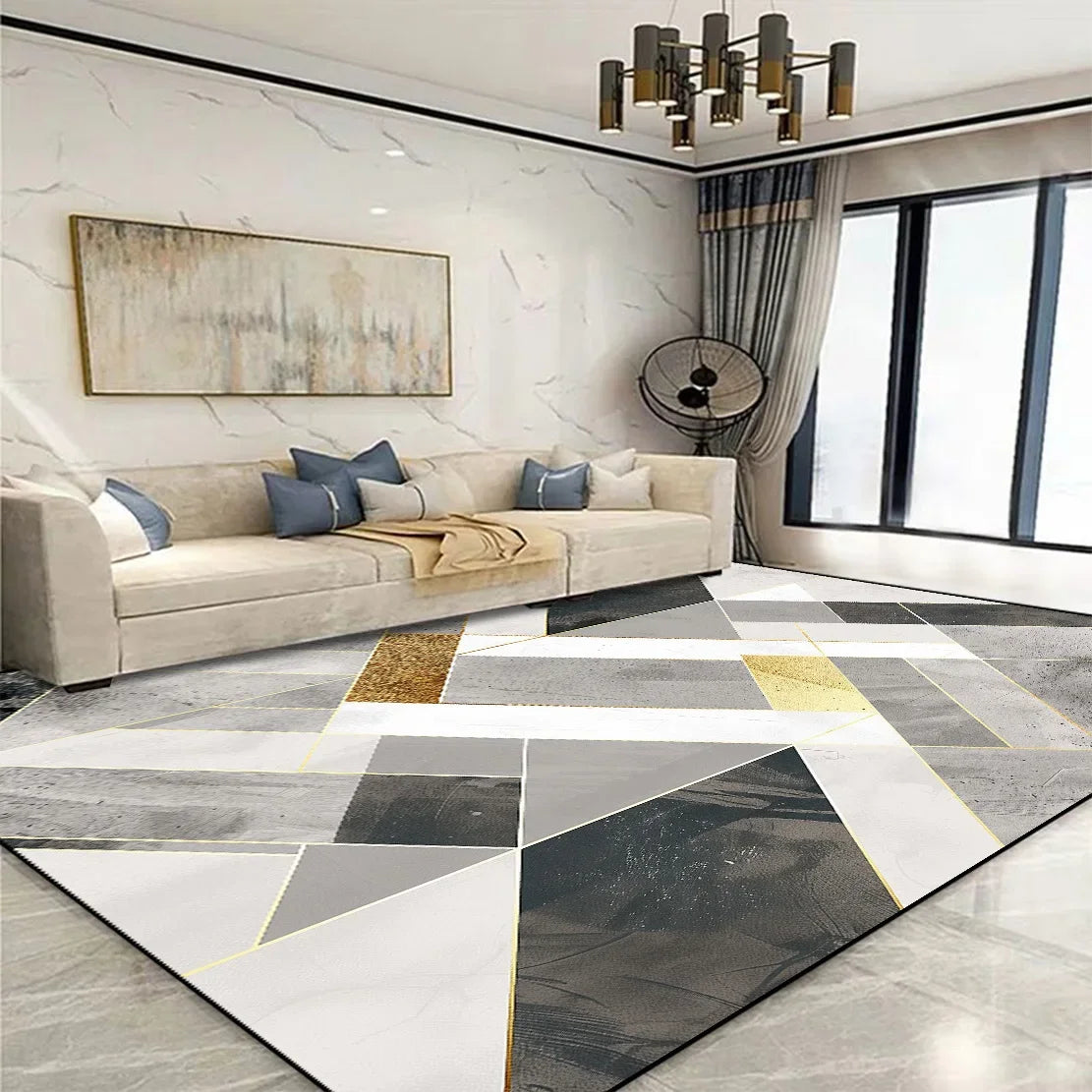Modern Golden Geometric Non-slip Area Rug